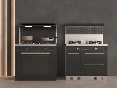 Modern Black Built-in Kitchen Appliances Cookers With Oven And Storage Drawers 3d model