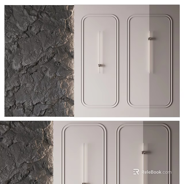 Elegant Modern Background Wall with Textured Surface and Paneled Line Details 3d model