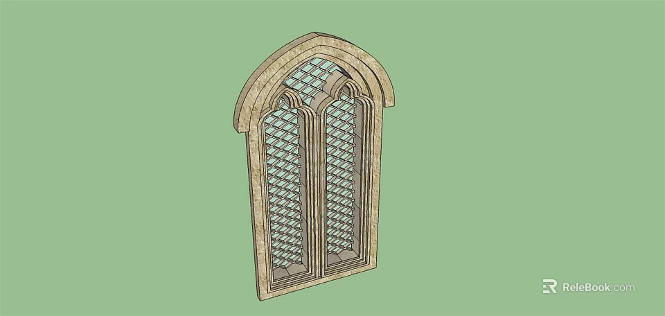 Arched Gothic Window With Intricate Stone Frame And Lattice Design 3d model