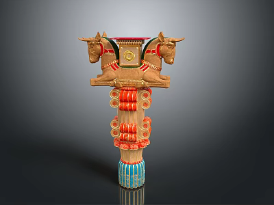 Scenic Landscape With Two Horse Head Sculptures In Brown Red Blue 3d model