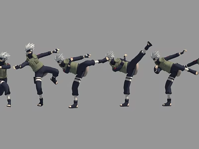 3D Anime Game Character With White Hair Green Outfit Multiple Action Poses 3d model