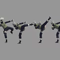 3D Anime Game Character With White Hair Green Outfit Multiple Action Poses