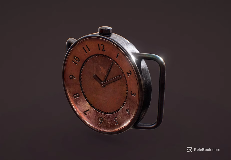 Vintage Copper Dial Clock With Black Hands Metal Frame And Numbers One To Twelve 3d model 