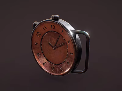 Vintage Copper Dial Clock With Black Hands Metal Frame And Numbers One To Twelve 3d model