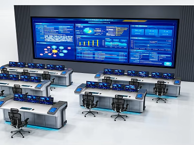 Control Room Featuring Large Monitoring Screens Multiple Control Consoles And Data Displays 3d model
