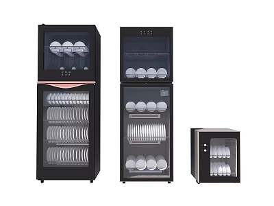 Black Kitchen Dish Sterilizers Different Sizes With Plates And Cups For Home Use 3d model