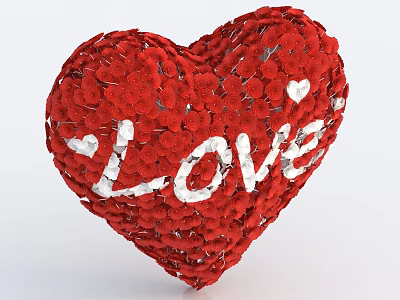 Red Heart Decorative Ornament With Love Text And Floral Details 3d model