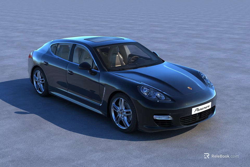 Black Porsche Panamera Sedan With Alloy Wheels And Front Logo Design 3d model 