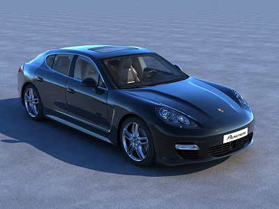 Black Porsche Panamera Sedan With Alloy Wheels And Front Logo Design 3d model
