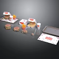 Fast Food Assortment Including Hamburgers Fries Drink And Packaging On Tray