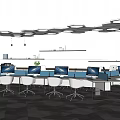 Modern Office Desk Setup With Multiple Workstations Computer Monitors And Rolling Chairs 3d model