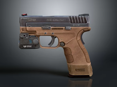 Modern Tactical Pistol With Brown Textured Grip And Black Frame Design 3d model