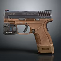 Modern Tactical Pistol With Brown Textured Grip And Black Frame Design