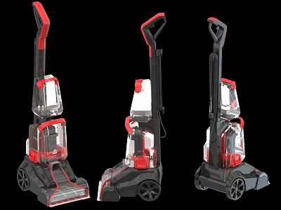 Three Black And Red Vacuum Cleaners With Transparent Design For Household Use 3d model