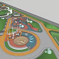 Scenic Park Landscape Featuring Green Lawn Trees White Arches And People Enjoying Outdoor Activities