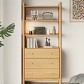 Wooden Chest of Drawers with Shelf Unit Monstera Plant Books and Decor in Minimalist Room