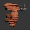 Red And White Watercraft With Antenna Structures On Orange Stacked Rocks