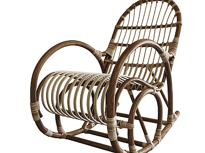 Comfortable Natural Rattan Leisure Chair With Curved Armrests And Woven Design Structure 3d model
