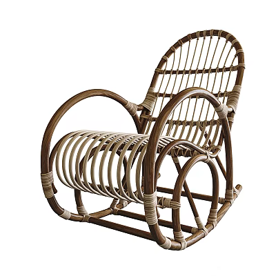 Comfortable Natural Rattan Leisure Chair With Curved Armrests And Woven Design Structure 3d model