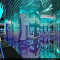 Futuristic Hi Tech Exhibition Hall With Illuminated Columns And Dynamic Light Patterns 3d model
