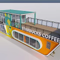 Colorful Container Building for Starbucks Coffee with Large Glass Windows and Bright Facade