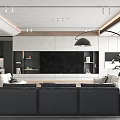 Modern Living Room Interior Design With Black Sofa TV Wall And White Cabinets