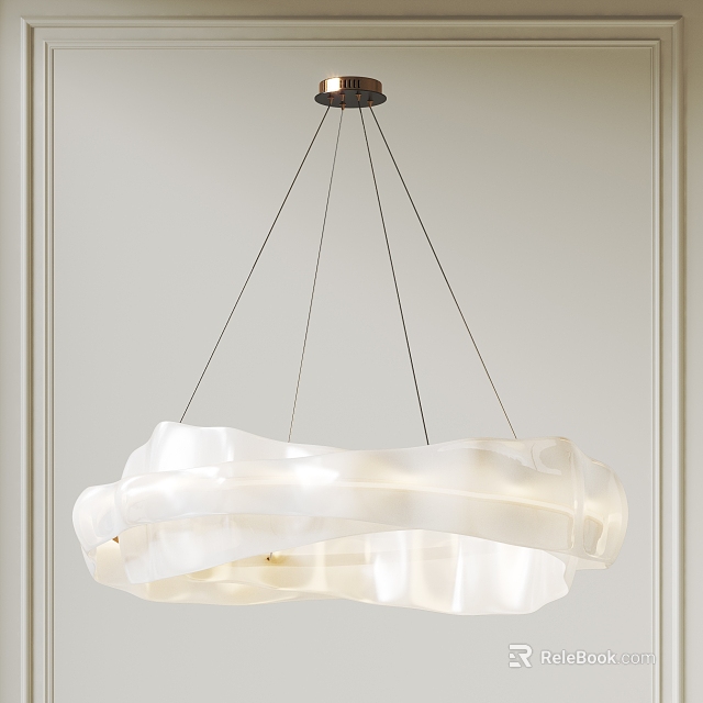Modern White Chandelier With Curved Wave Like Design Hanging From Metal Wires 3d model 