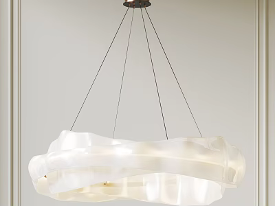 Modern White Chandelier With Curved Wave Like Design Hanging From Metal Wires 3d model
