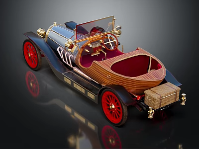 Vintage Open Top Car With Wooden Body Red Wheels And Classic Design 3d model