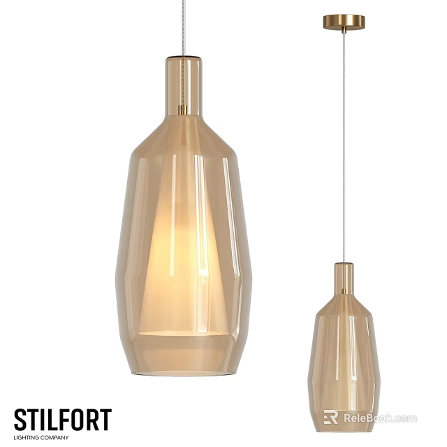 Two Modern Geometric Clear Glass Pendant Lights Hanging With Illuminated Design 3d model 