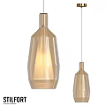 Two Modern Geometric Clear Glass Pendant Lights Hanging With Illuminated Design
