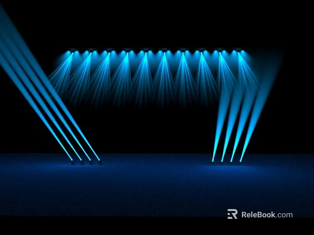 Stage with Blue Lights Creating Beam Effects from Above and Sides on Dark Background 3d model 
