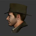 Man In Brown Hat And Coat With Gray Background 3D Bust Portrait