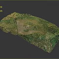 Detailed 3D Terrain Model With Green Vegetated Mountains And Valley Landforms