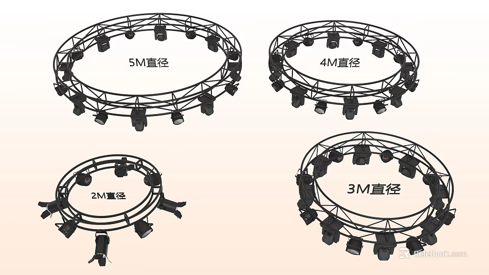 Circular Chandeliers with Various Diameters Round Frame and Multiple Lights Design 3d model 