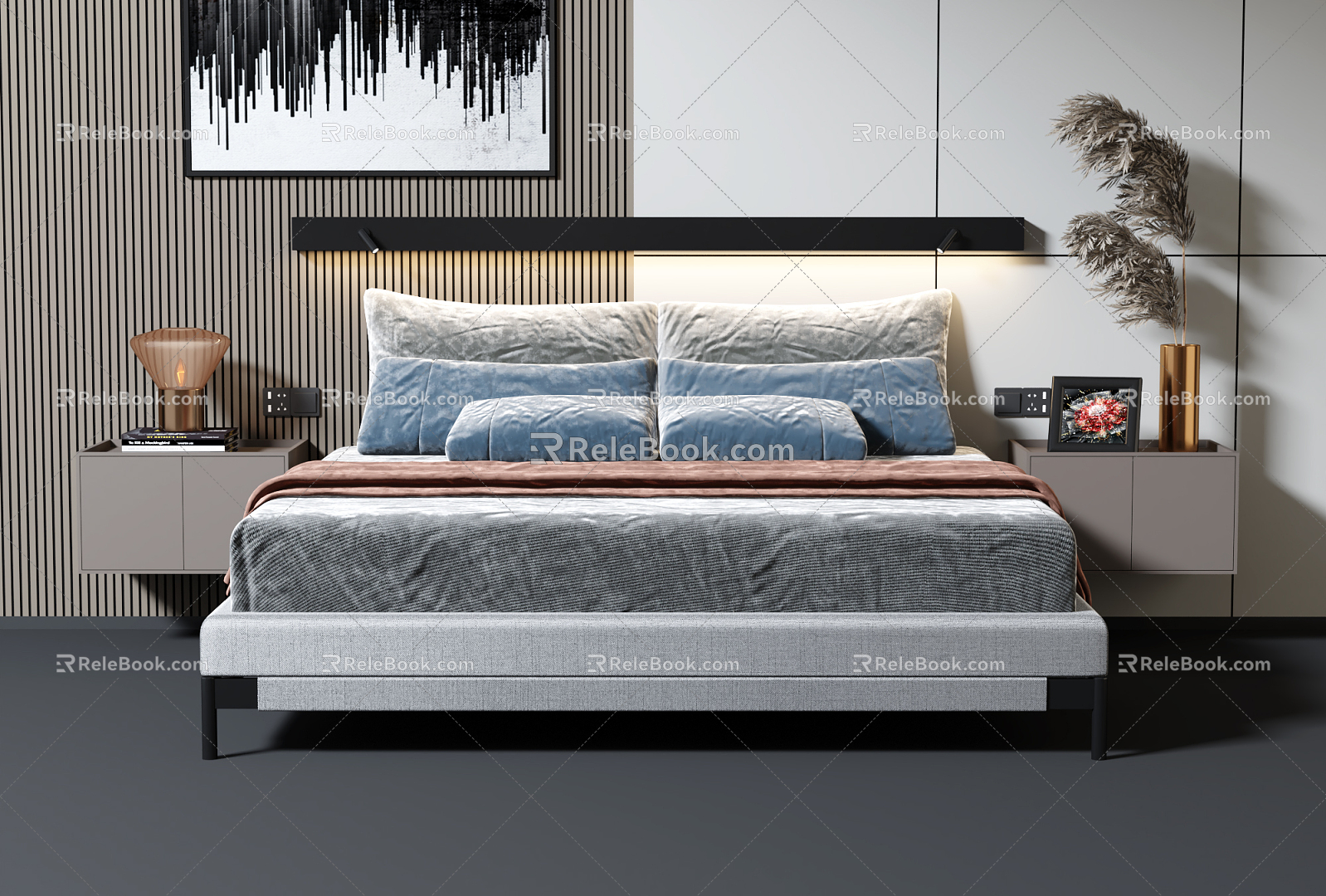 Modern background double bed bed combination 3d model