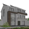 Two Story Modern Detached Villa With Large Glass Windows Wooden Accents Balconies And Greenery