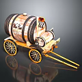 Vintage Wooden Wine Barrel Cart With Decorative Wheels And Handle