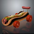Adorable Pig Themed Toy Vehicle Resembling Hot Dog With Red Wheels And Pink Accents