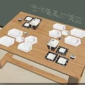 Artistic Tableware 3D Model Set Including Plates Bowls on Wooden Table 3d model