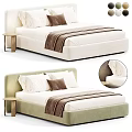 Modern Upholstered Double Bed With Beige Frame White Mattress And Brown Blanket