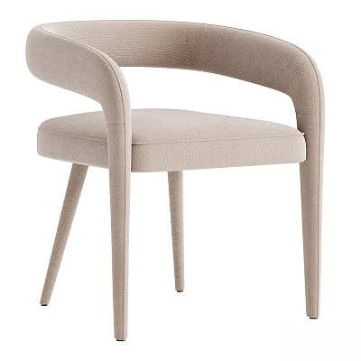 Modern Beige Upholstered Accent Chair with Curved Armrests and Slim Legs 3d model