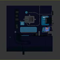 Futuristic Workspace With Multiple Screens Blue Lighting Console And Chair