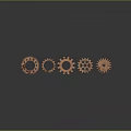 Red Gear Mechanical Equipment Arranged In Straight Line With Gray Background