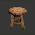 Decorative Pink And Green Stool With Marble Texture And Crossed Leg Support Design