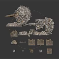 Ancient Castle Model Architectural Components With Stone Walls Towers And Slabs