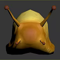 Bright Yellow Slug With Orange Antennae And Sleek Body On Dark Reflective Surface
