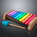 Colorful Wooden Xylophone with Colorful Keys and Blue Mallet for Kids