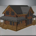 Two Story Red Brick House With Gray Tiled Roof And Wooden Porch Steps
