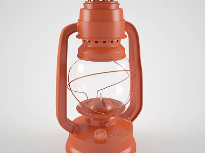 Orange Vintage Candle Lamp With Glass Shade And Metal Frame For Home Decor 3d model